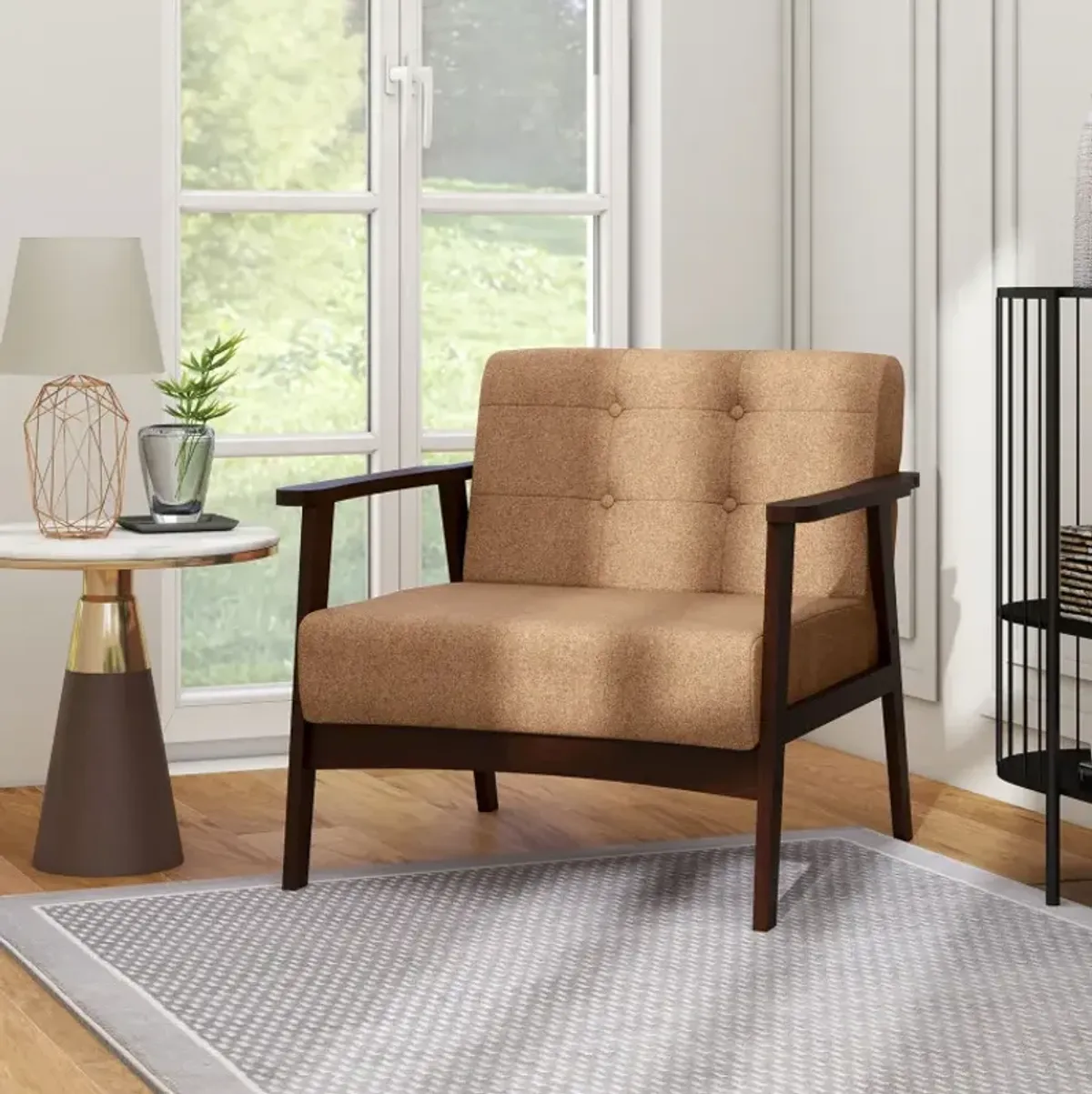 Rubber Wood Frame Accent Chair with Armrest for Living Room