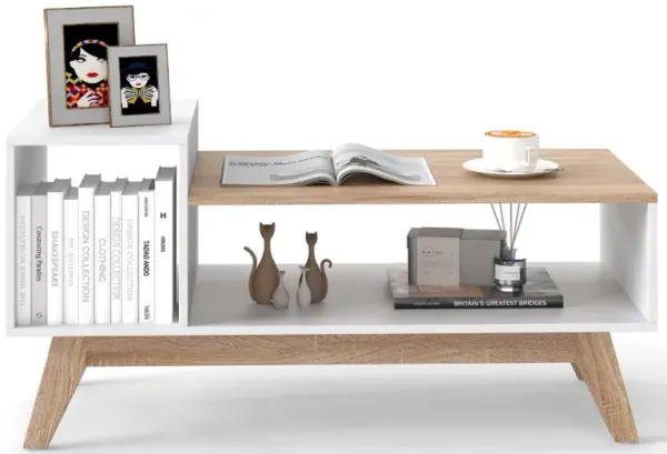 43 Inch Coffee Table with Stepped Tabletop and Storage Compartments