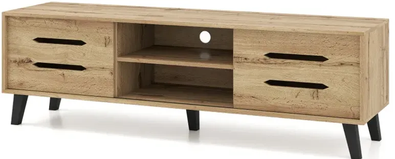 Mid Century Modern TV Stand with Sliding Doors and Cable Hole for 65 Inch TVs