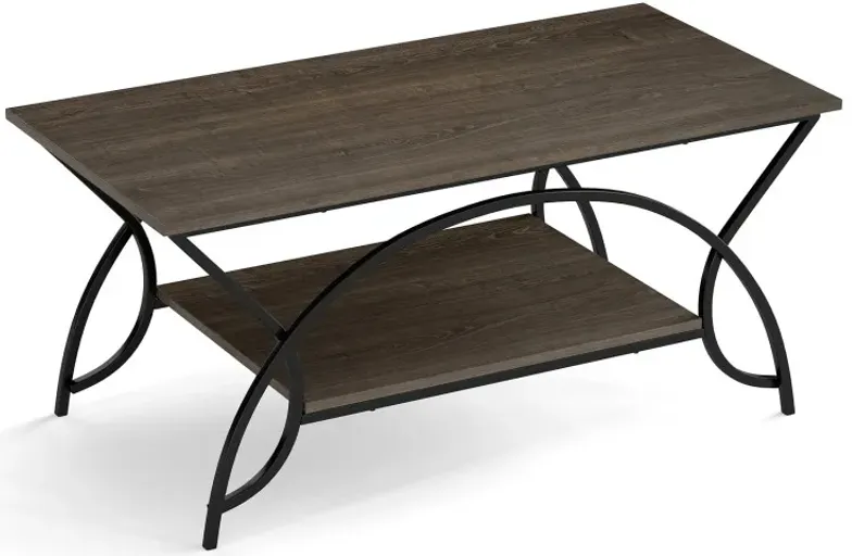 2-Tier Faux Marble Coffee Table with Marble Top and Metal Frame
