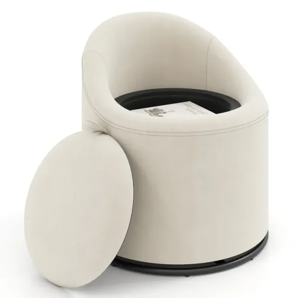 Barrel Chair with Storage 360° Swivel Upholstered Vanity Chair