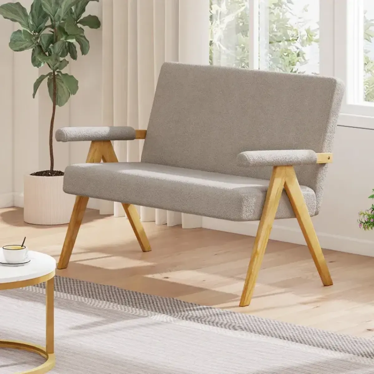 Loveseat Sofa with Armrests and Wooden Legs