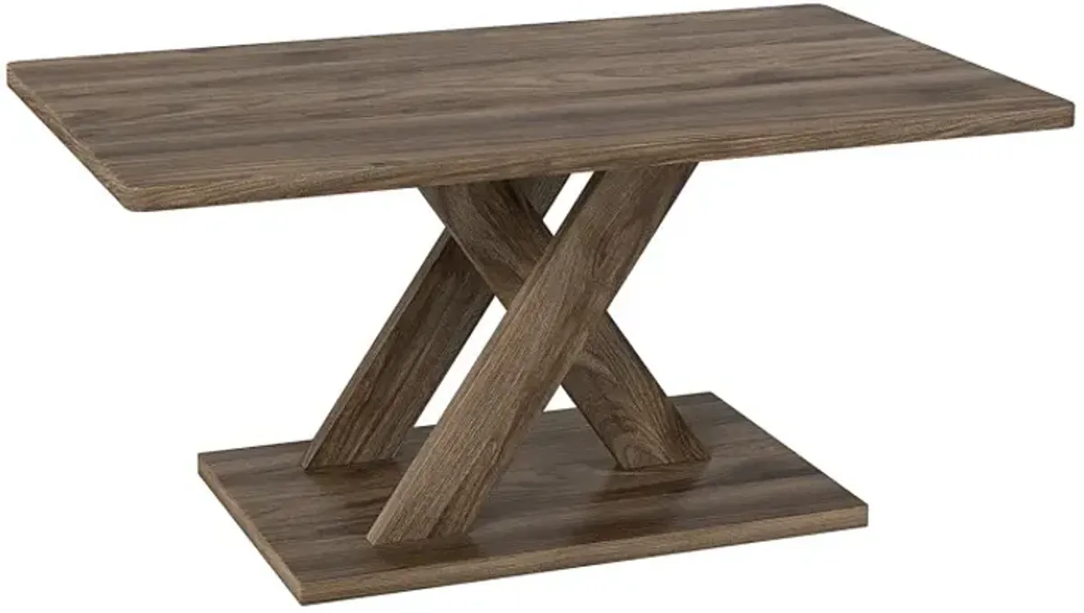 37.5 Inch Rectangular Coffee Table with Stable Base and Rubber Wood Connection for Living Room