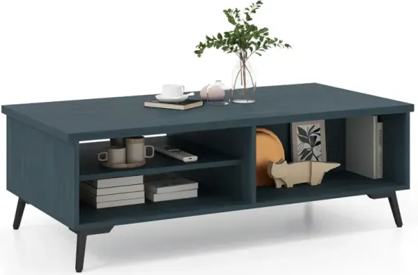 2-Tier Mid Century Modern Coffee Table with Storage Shelves Compartments