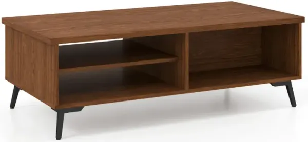 2-Tier Mid Century Modern Coffee Table with Storage Shelves Compartments