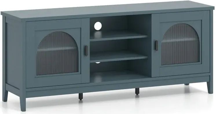 Modern Vintage TV Cabinet with Adjustable Shelves and 2 Cable Holes for TVs up to 65 Inches