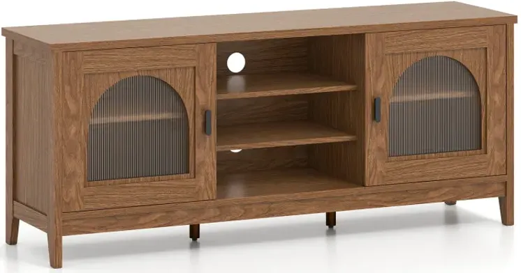 Modern Vintage TV Cabinet with Adjustable Shelves and 2 Cable Holes for TVs up to 65 Inches