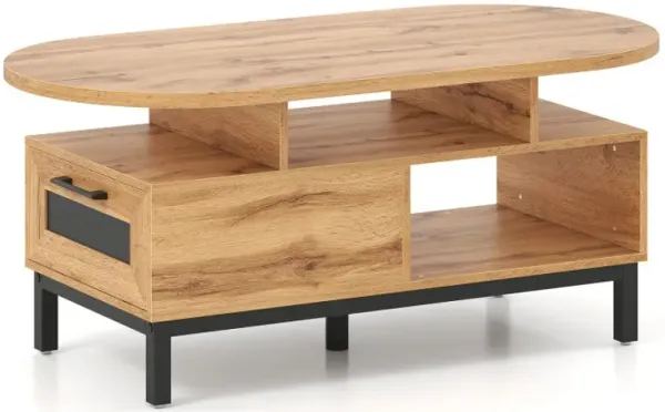 47 Inch Oval Coffee Table with Storage and Open Compartments for Living Room