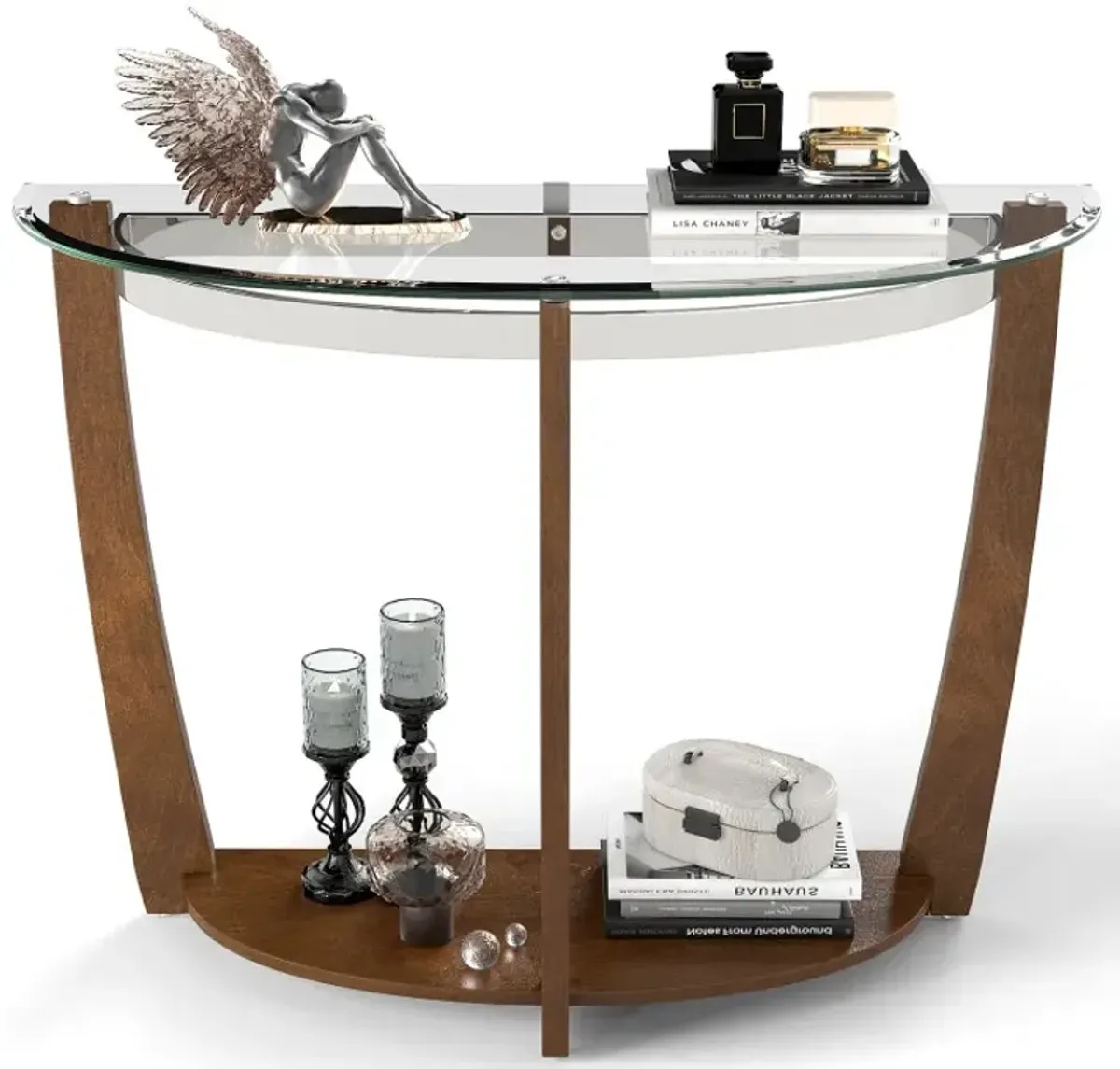 2-tier Tempered Glass Console Table with Clear Glass Top and Open Shelf