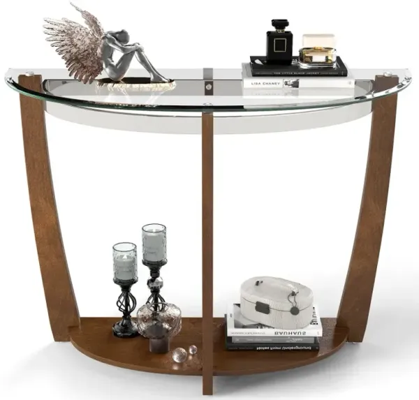 2-tier Tempered Glass Console Table with Clear Glass Top and Open Shelf