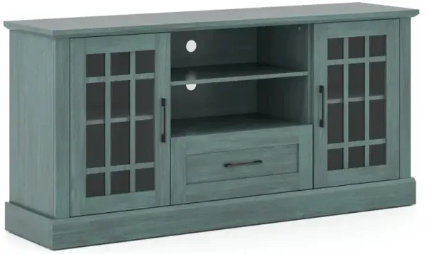 TV Stand for TVs up to 70  with Glass Doors Cubbies and Drawer