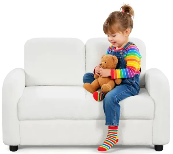 2-Seat Kids Sofa Toddler Sofa Couch with Soft Teddy Fleece Upholstery and Solid Wooden Frame