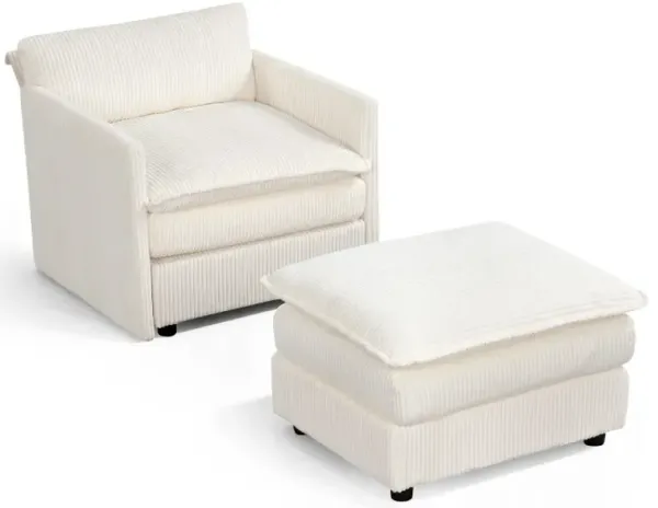 Oversized Accent Chair with Ottoman with Soft Corduroy Cushions