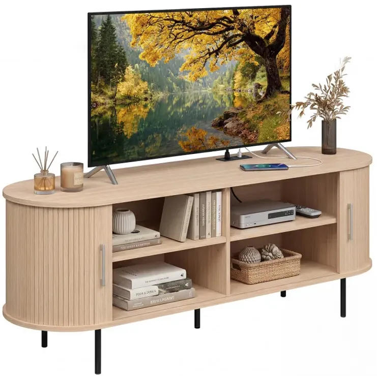 Fluted TV Stand for TVs up to 60" Mid Century Curved Entertainment Center