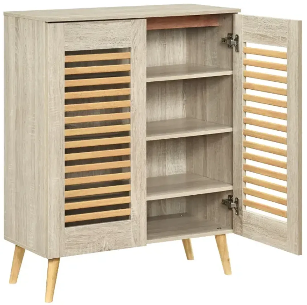 Shoe Cabinet with Louvered Doors and Removable Shelves