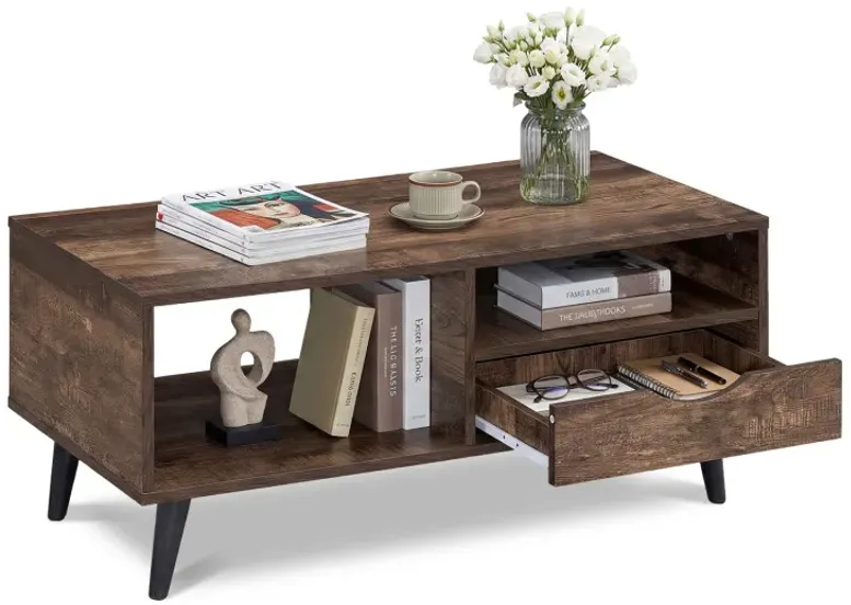 Coffee Table with Storage Rustic Rectangle Center Table