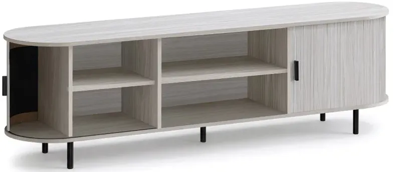 TV Stand for 80 Inch TVs Mid Century Modern Entertainment Center with Fluted Sliding Doors