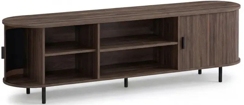TV Stand for 80 Inch TVs Mid Century Modern Entertainment Center with Fluted Sliding Doors