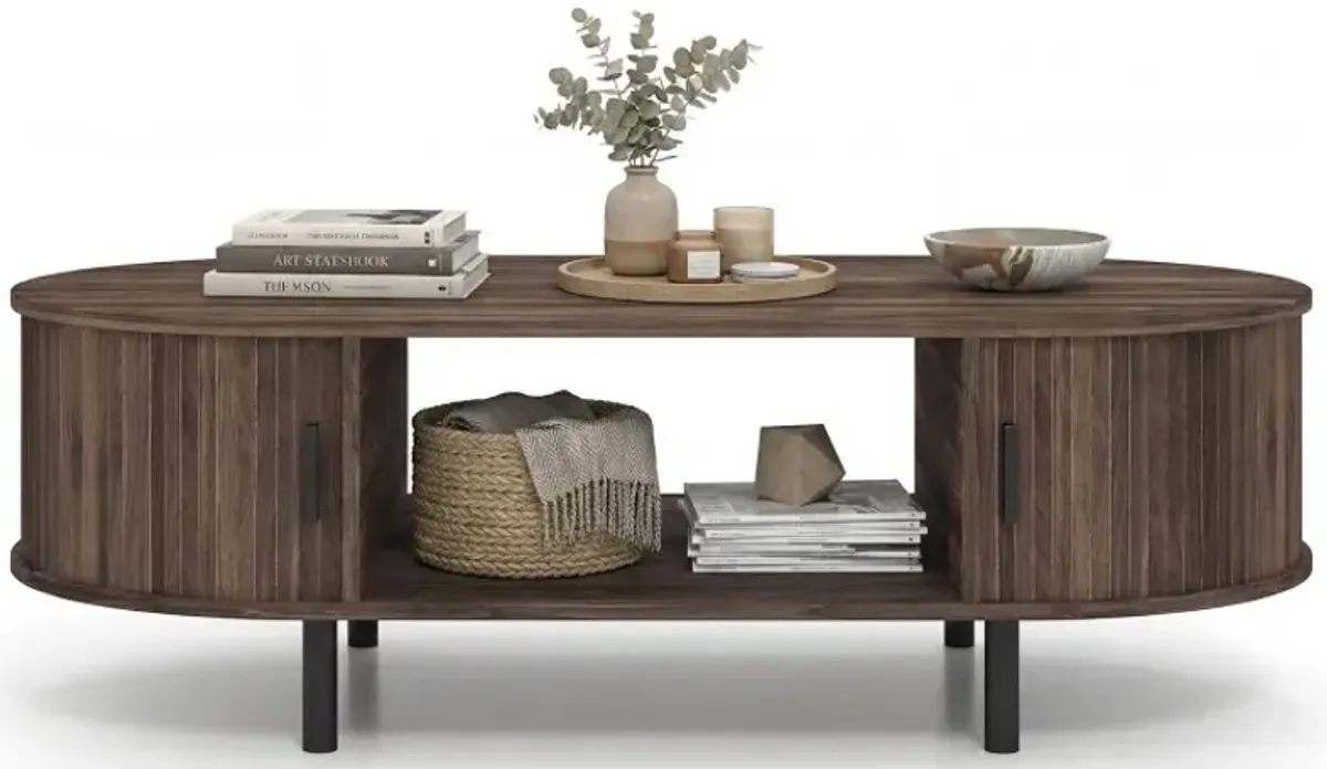 Oval Coffee Table 47.5inch Wooden Center Table with Storage