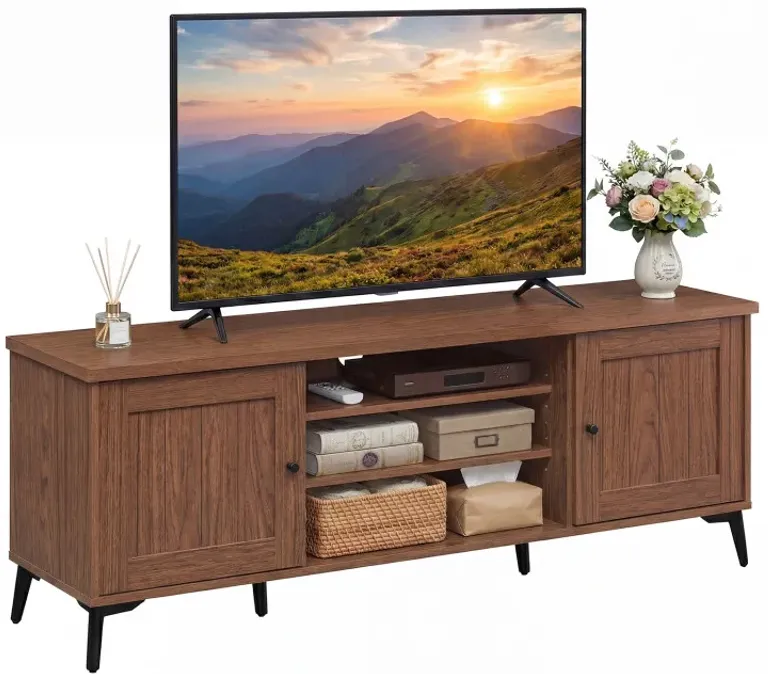 2-Door TV Stand for TVs up to 65 Inch Mid Century Modern Entertainment Center