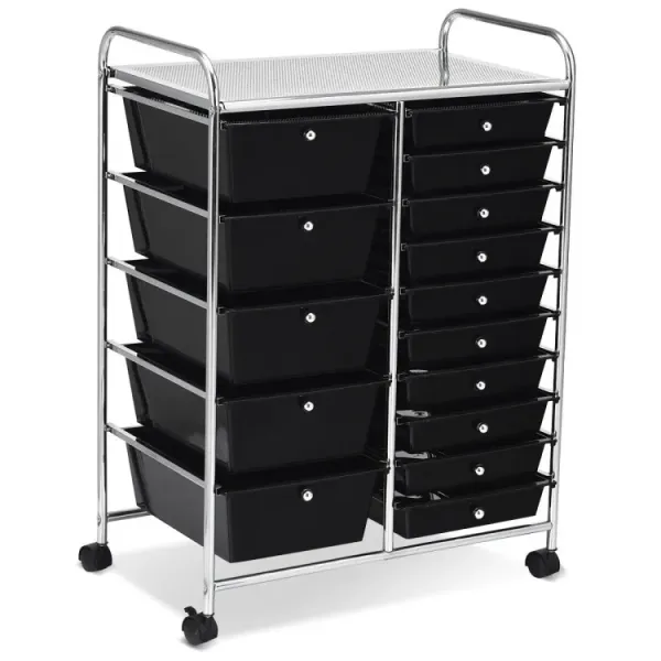 15-Drawer Utility Rolling Cart with Drawers Multi-Use Storage