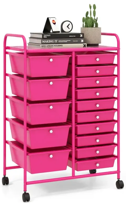 15-Drawer Utility Rolling Cart with Drawers Multi-Use Storage