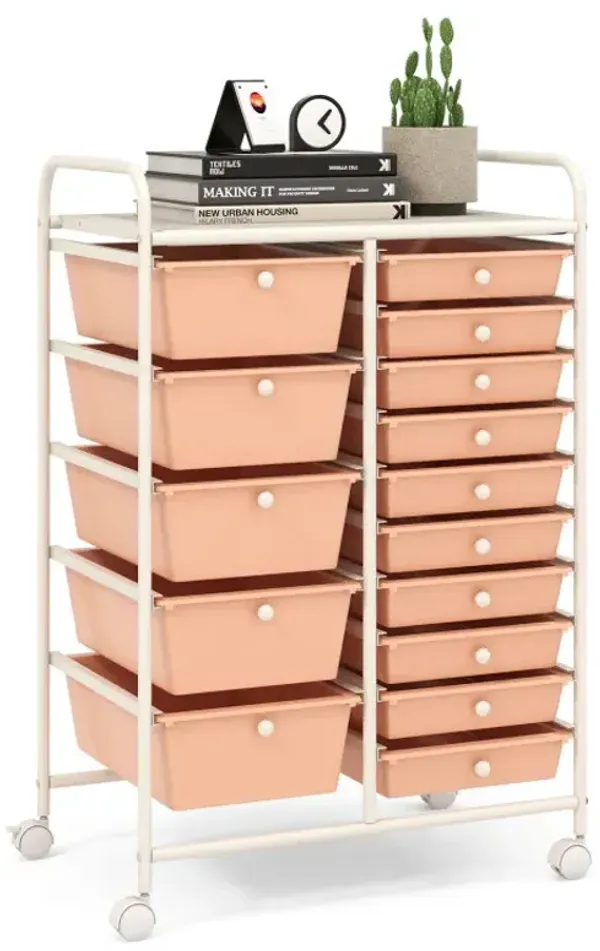 15-Drawer Utility Rolling Cart with Drawers Multi-Use Storage