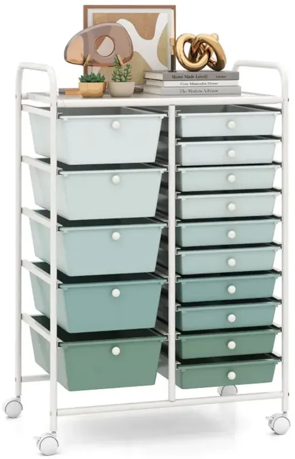 15-Drawer Utility Rolling Cart with Drawers Multi-Use Storage