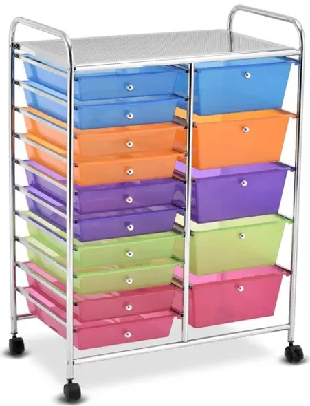 15-Drawer Utility Rolling Cart with Drawers Multi-Use Storage
