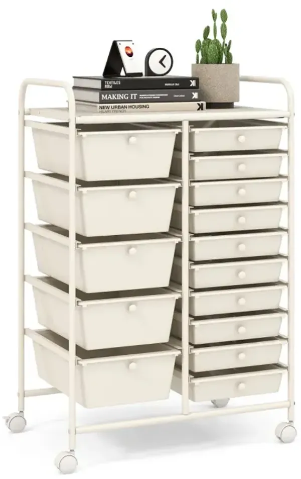15-Drawer Utility Rolling Cart with Drawers Multi-Use Storage
