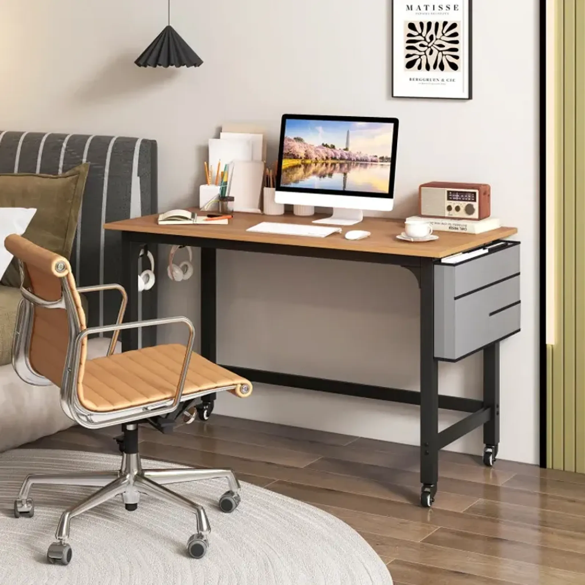 48 Inch Mobile Computer Workstation With 4 Smooth Casters Costway ...