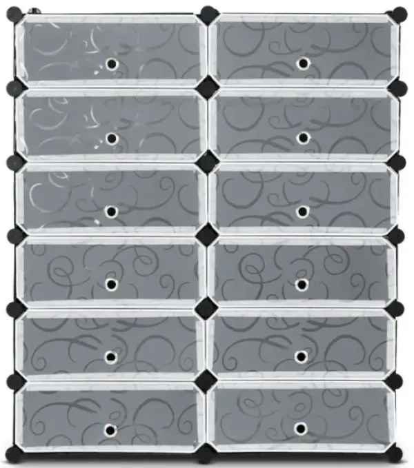 12-Cube DIY Portable Plastic Shoe Rack with 6-Tier Transparent Doors