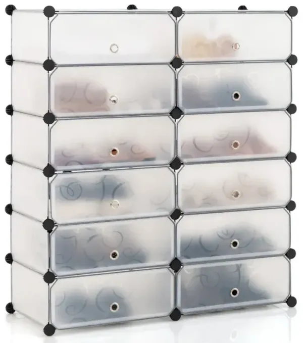 12-Cube DIY Portable Plastic Shoe Rack with 6-Tier Transparent Doors