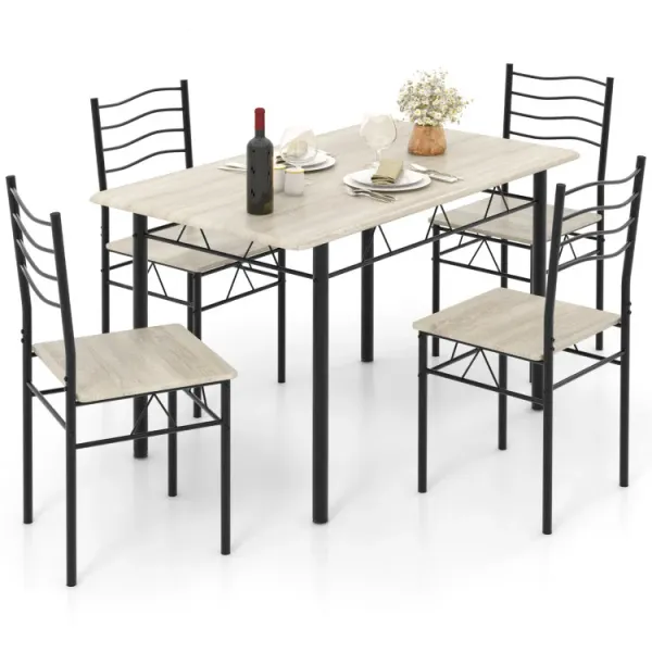 5 Pieces Wood Metal Dining Table Set with 4 Chairs