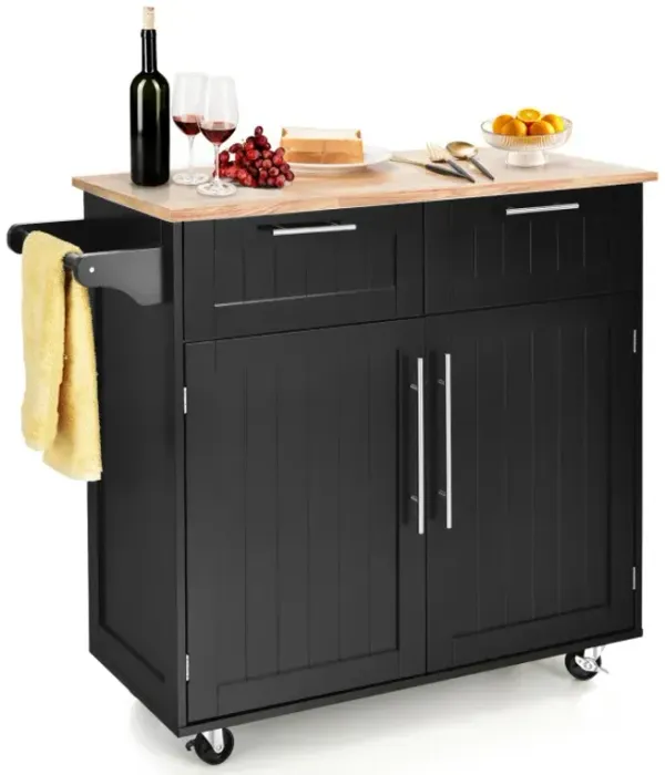 Kitchen Island Cart Rolling Storage Trolley with Towel Rack and Drawer