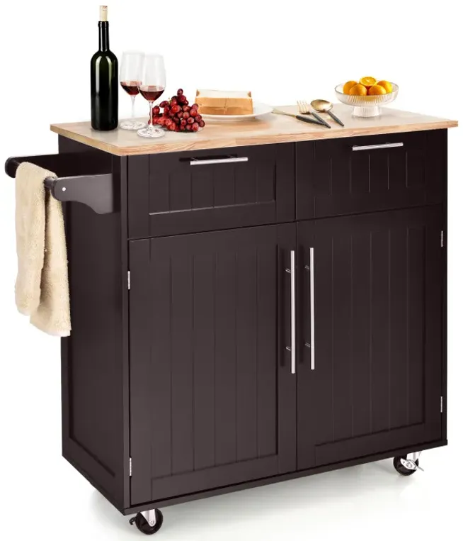 Kitchen Island Cart Rolling Storage Trolley with Towel Rack and Drawer