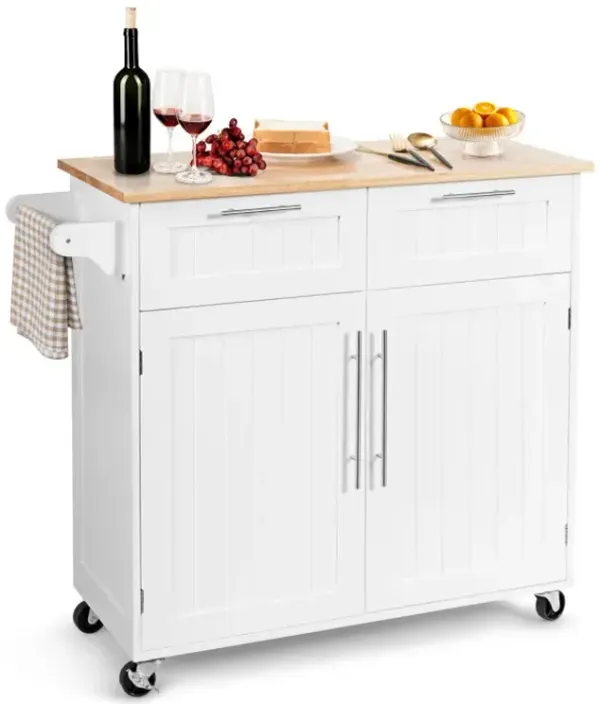 Kitchen Island Cart Rolling Storage Trolley with Towel Rack and Drawer