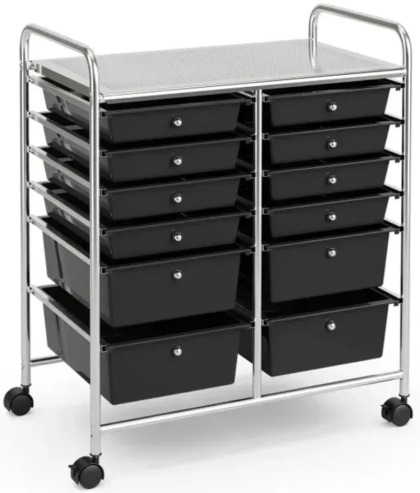 12-Drawer Rolling Storage Cart with Removable Drawers and Lockable Wheels