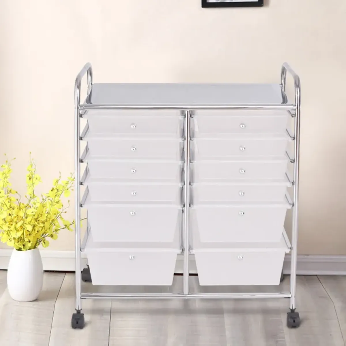 12-Drawer Rolling Storage Cart with Removable Drawers and Lockable Wheels