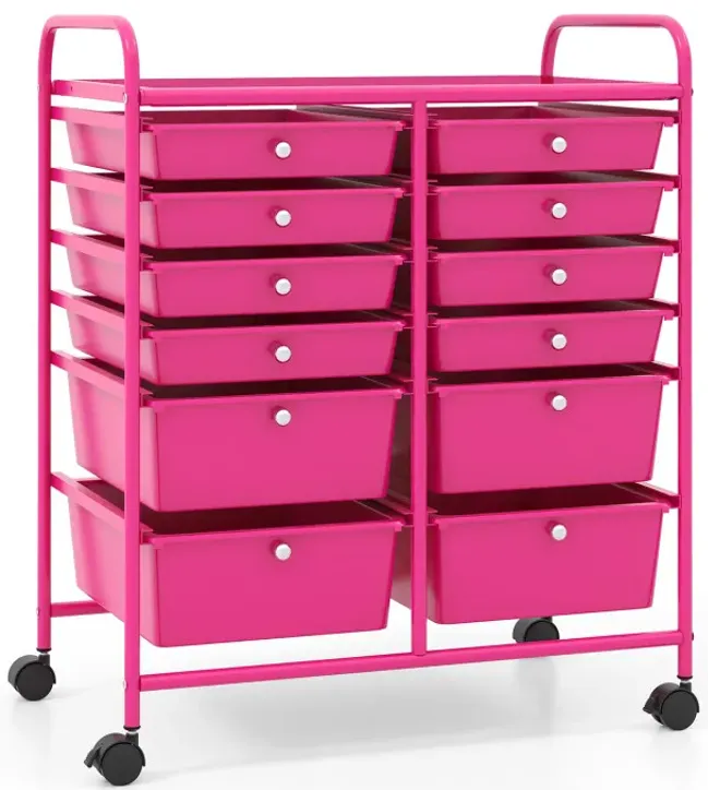 12-Drawer Rolling Storage Cart with Removable Drawers and Lockable Wheels