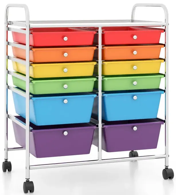 12-Drawer Rolling Storage Cart with Removable Drawers and Lockable Wheels
