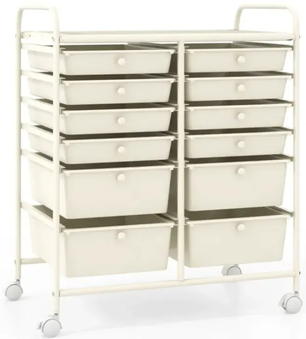 12-Drawer Rolling Storage Cart with Removable Drawers and Lockable Wheels