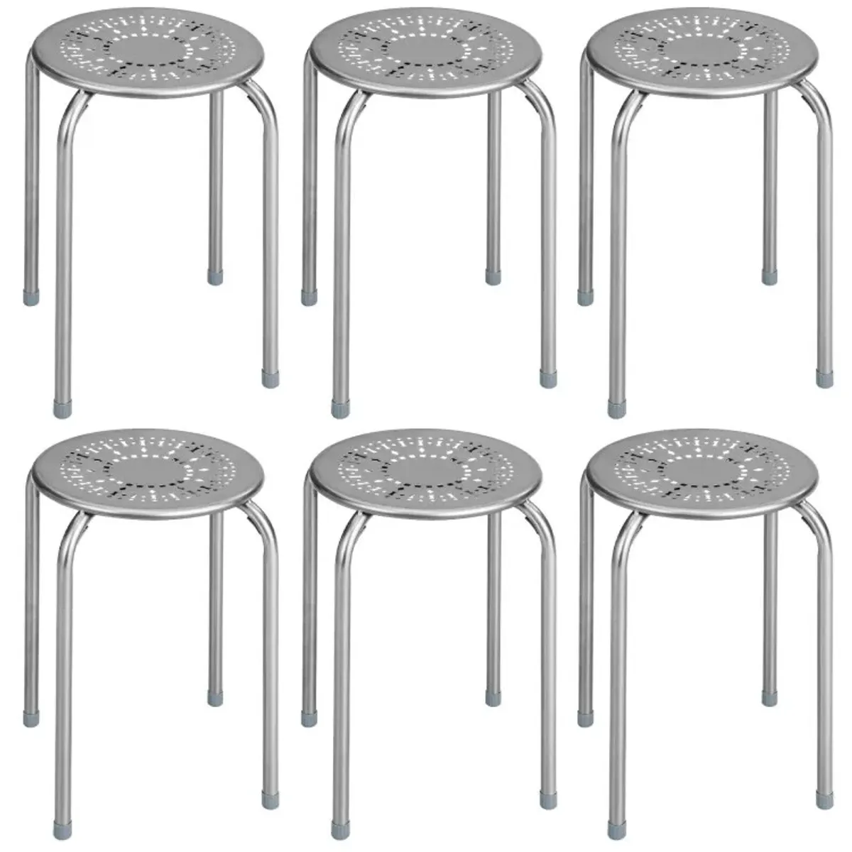 6-Pack Stackable Multifunctional Daisy Design Backless Round Metal Stool Set
