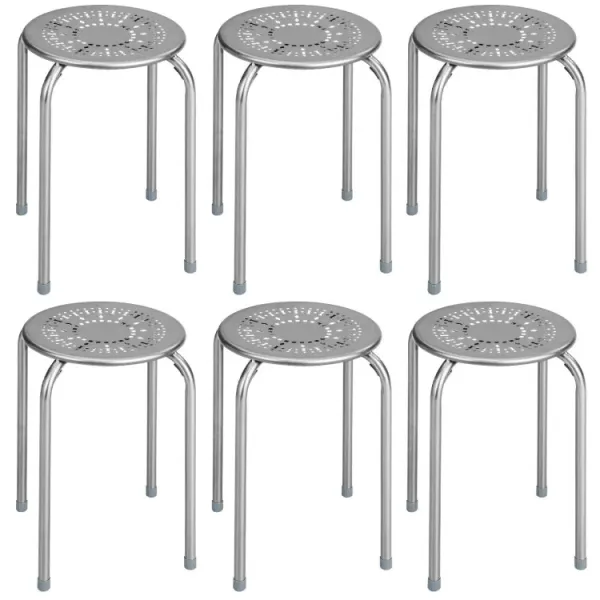 6-Pack Stackable Multifunctional Daisy Design Backless Round Metal Stool Set