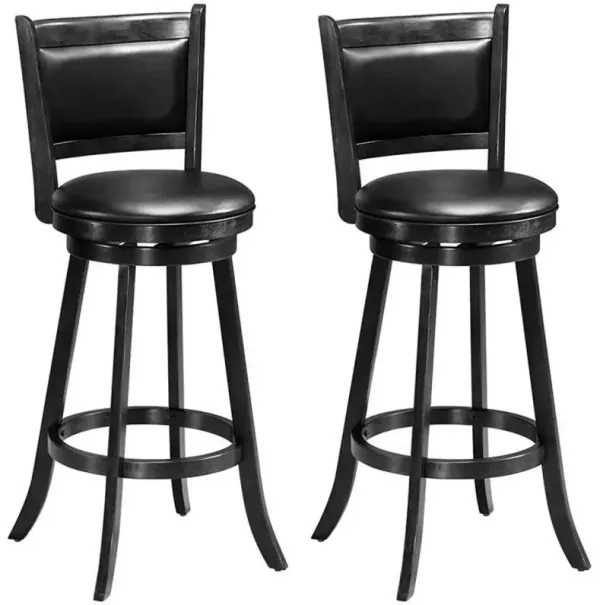 2 Pieces 29 Inch Wooden Swivel Height Bar Stool with PVC Cushioned Seat