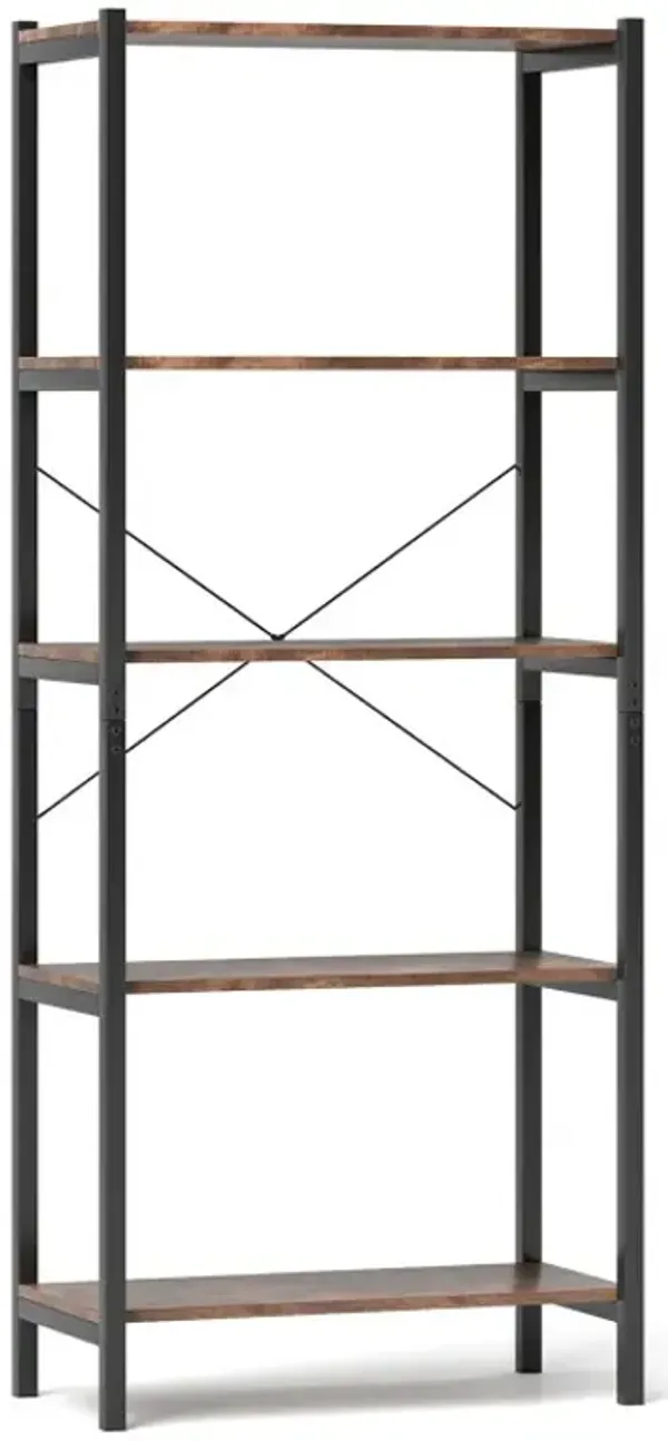 5-Tier Industrial Bookshelf Display Storage Rack with Metal Frame