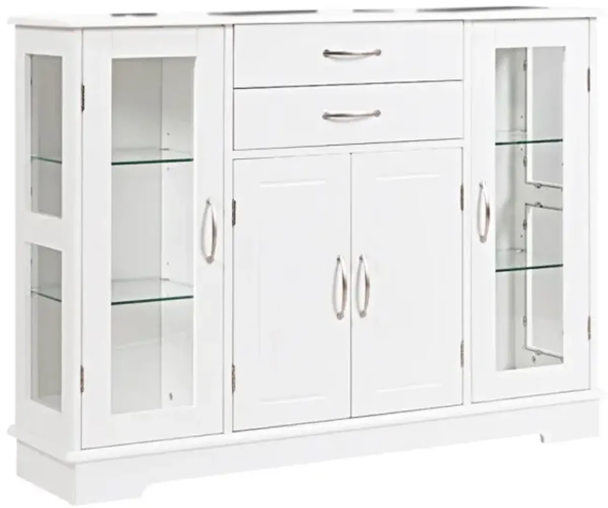 Sideboard Buffet Server Storage Cabinet with 2 Drawers and Glass Doors