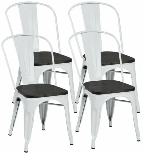 4 Pieces Tolix Style Metal Dining Chairs with Stackable Wood Seat
