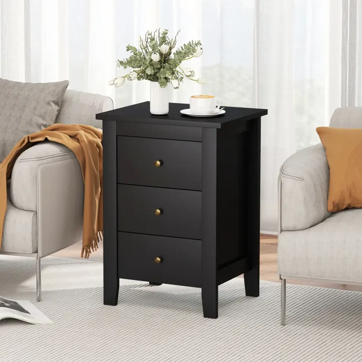 Modern Bedside Cabinet Nightstand with 3 Drawers for Living Room and Bedroom