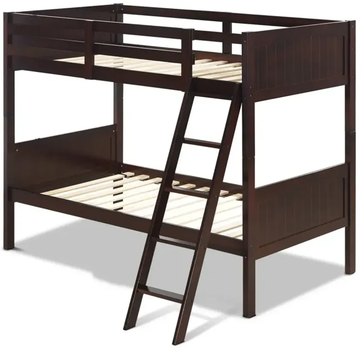 Wooden Twin Over Twin Bunk Beds with Ladder and Safety Rail